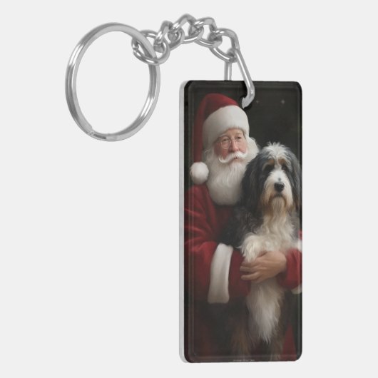 Bernedoodle met Sinterklaas Feestelijke Kerstmis Sleutelhanger (Voorkant Links)