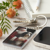 Bernedoodle met Sinterklaas Feestelijke Kerstmis Sleutelhanger (Voorkant Rechts)