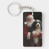 Bernedoodle met Sinterklaas Feestelijke Kerstmis Sleutelhanger (Voorkant)