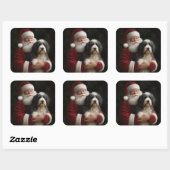 Bernedoodle met Sinterklaas Feestelijke Kerstmis Vierkante Sticker (Vel)