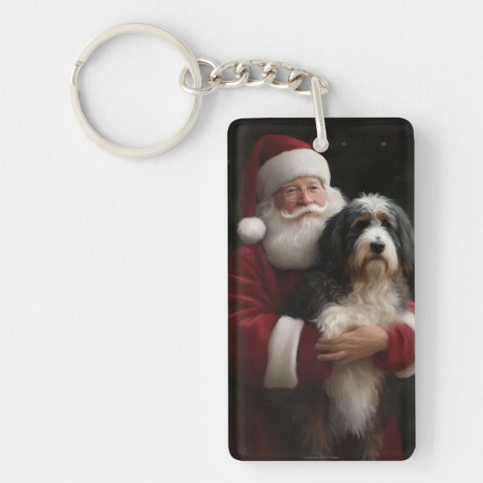 Bernedoodle met Sinterklaas Festive Kerstmis Sleutelhanger (Voorkant)