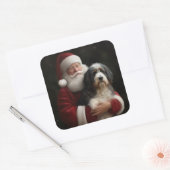 Bernedoodle met Sinterklaas Festive Kerstmis  Vierkante Sticker (Envelop)