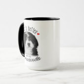 Bernedoodle Mok voor 15 oz koffie in zwart-wit (Voorkant links)