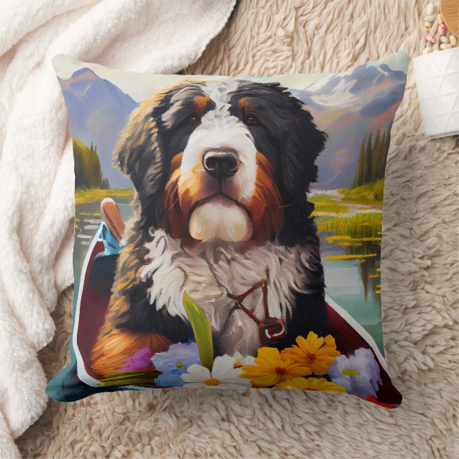 Bernedoodle op een peddel: Een landschappelijk avo Kussen (Deken)