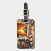 Bernedoodle Open haard met Kerstverlichting Bagagelabel (Voorkant verticaal)