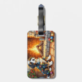 Bernedoodle Open haard met Kerstverlichting Bagagelabel (Achterkant verticaal)