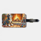 Bernedoodle Open haard met Kerstverlichting Bagagelabel (Achterkant horizontaal)