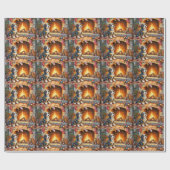 Bernedoodle Open haard met Kerstverlichting Cadeaupapier (Vlak)