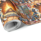 Bernedoodle Open haard met Kerstverlichting Cadeaupapier (Rol Hoek)