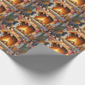 Bernedoodle Open haard met Kerstverlichting Cadeaupapier (Hoek)
