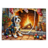 Bernedoodle Open Haard met Kerstverlichting Groot Cadeauzakje (Achterkant)