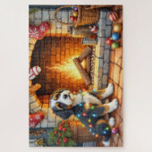 Bernedoodle Open Haard met Kerstverlichting Legpuzzel (Verticaal)