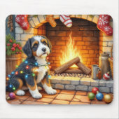 Bernedoodle Open Haard met Kerstverlichting Muismat (Voorkant)