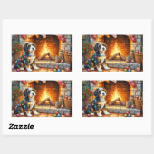 Bernedoodle Open Haard met Kerstverlichting Rechthoekige Sticker (Vel)