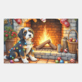 Bernedoodle Open Haard met Kerstverlichting Rechthoekige Sticker (Voorkant)