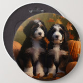 Bernedoodle Pup Autumn Delight Pompoen Ronde Button 6,0 Cm (Voorkant /achterkant)