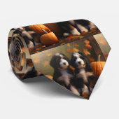 Bernedoodle Puppy Herfst Plezier Pompoen Stropdas (Opgerold)