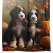 Bernedoodle Puppy Herfst Verrukking Pompoen Douchegordijn (Voorkant)