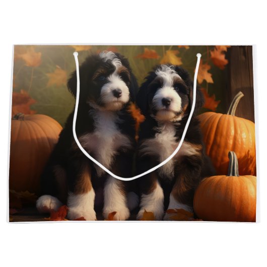 Bernedoodle Puppy Herfst Verrukking Pompoen Groot Cadeauzakje (Voorkant)