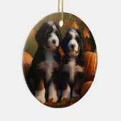 Bernedoodle Puppy Herfst Verrukking Pompoen Keramisch Ornament (Rechts)