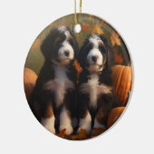 Bernedoodle Puppy Herfst Verrukking Pompoen Keramisch Ornament (Links)