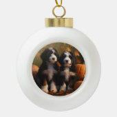 Bernedoodle Puppy Herfst Verrukking Pompoen Keramische Bal Ornament (Voorkant)