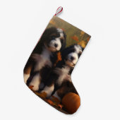 Bernedoodle Puppy Herfst Verrukking Pompoen Kleine Kerstsok (Voorkant (Hangend))