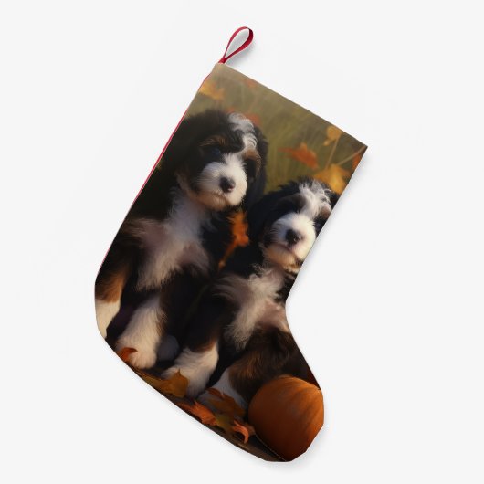 Bernedoodle Puppy Herfst Verrukking Pompoen Kleine Kerstsok (Voorkant (Hangend))