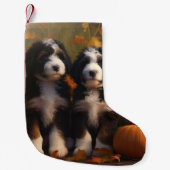 Bernedoodle Puppy Herfst Verrukking Pompoen Kleine Kerstsok (Voorkant)