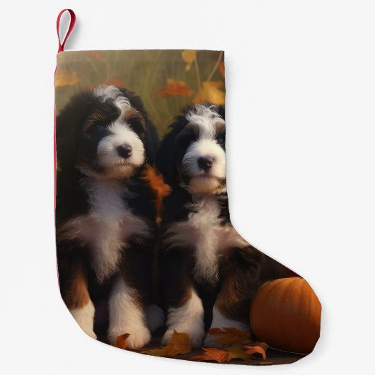 Bernedoodle Puppy Herfst Verrukking Pompoen Kleine Kerstsok (Voorkant)