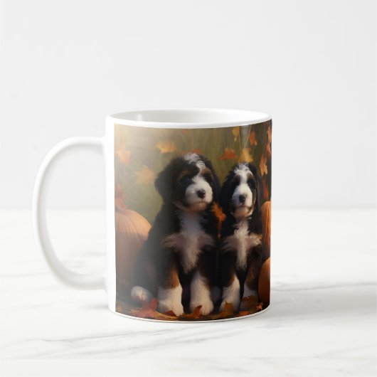 Bernedoodle Puppy Herfst Verrukking Pompoen Koffiemok (Links)