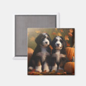 Bernedoodle Puppy Herfst Verrukking Pompoen Magneet (Voorkant / Achterkant)