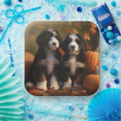 Bernedoodle Puppy Herfst Verrukking Pompoen Papieren Bordje (Feest)