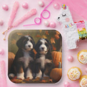 Bernedoodle Puppy Herfst Verrukking Pompoen Papieren Bordje (Feest)