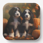Bernedoodle Puppy Herfst Verrukking Pompoen Papieren Bordje (Voorkant)