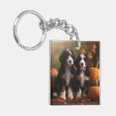 Bernedoodle Puppy Herfst Verrukking Pompoen Sleutelhanger (Voorkant Links)