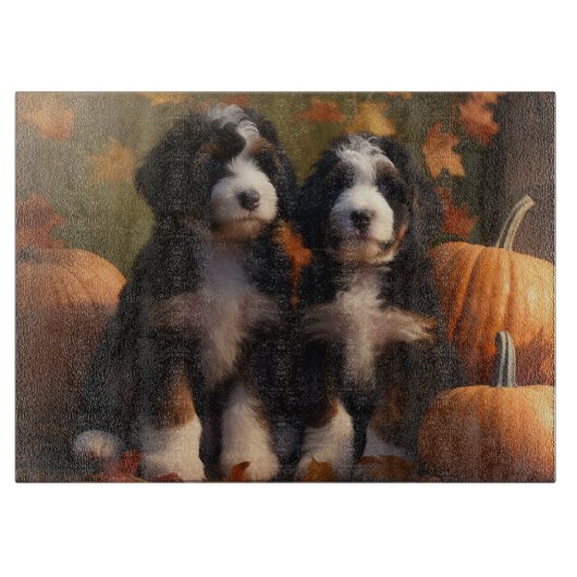 Bernedoodle Puppy Herfst Verrukking Pompoen Snijplank (Voorkant)