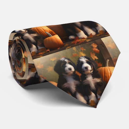 Bernedoodle Puppy Herfst Verrukking Pompoen Stropdas (Opgerold)