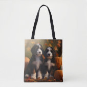 Bernedoodle Puppy Herfst Verrukking Pompoen Tote Bag (Voorkant)