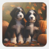 Bernedoodle Puppy Herfst Verrukking Pompoen Vierkante Sticker (Voorkant)