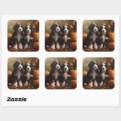 Bernedoodle Puppy Herfst Verrukking Pompoen Vierkante Sticker (Vel)