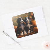 Bernedoodle Puppy Herfst Verrukking Pompoen Vierkante Sticker (Envelop)