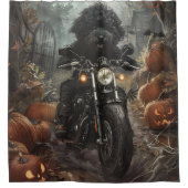Bernedoodle Rijden Motorfiets Halloween Eng Douchegordijn (Voorkant)