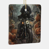 Bernedoodle Rijden Motorfiets Halloween Eng Keramisch Ornament (Rechts)