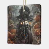 Bernedoodle Rijden Motorfiets Halloween Eng Keramisch Ornament (Links)