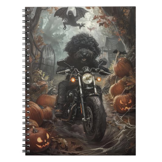 Bernedoodle Rijden Motorfiets Halloween Eng Notitieboek (Voorkant)