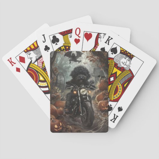 Bernedoodle Rijden Motorfiets Halloween Eng Pokerkaarten (Achterkant)