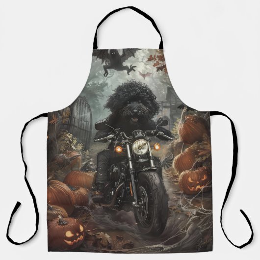 Bernedoodle Rijden Motorfiets Halloween Eng Schort (Voorkant)