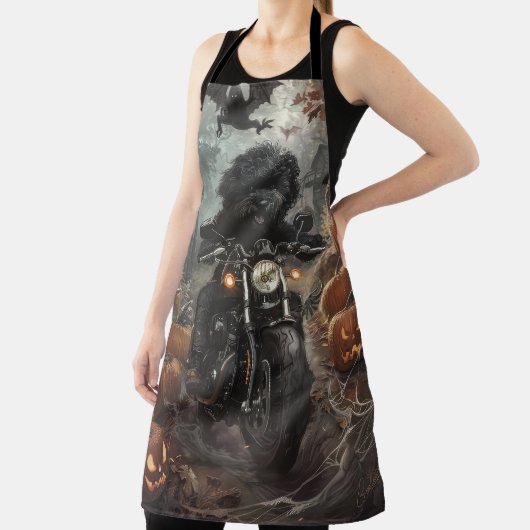 Bernedoodle Rijden Motorfiets Halloween Eng Schort (Insitu)