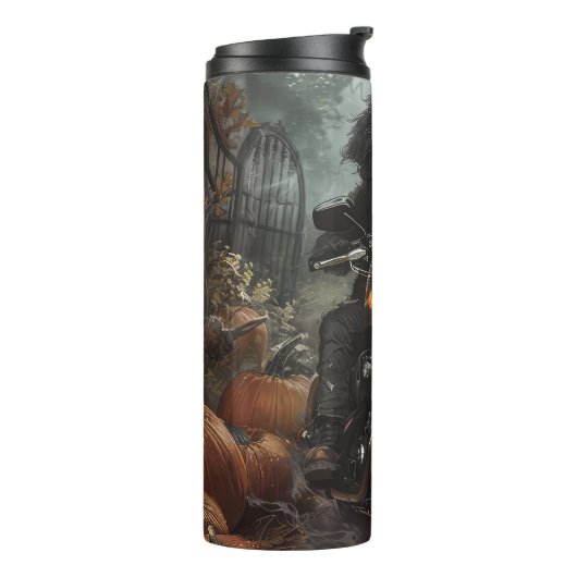 Bernedoodle Rijden Motorfiets Halloween Eng Thermosbeker (Gedraaid links)